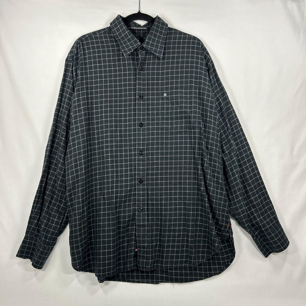 Victorinox Black & White Grid Long Sleeve Button-Down Shirt Size XL